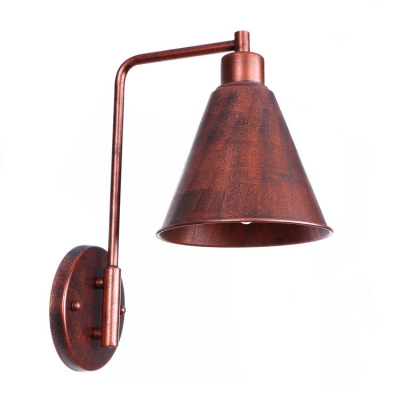 Curved Arm Wall Light Retro Style Steel Single Light Wall Sconce in Rust Finish for Foyer