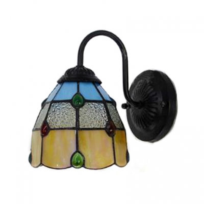 Geometric Wall Lamp Tiffany Style Stained Glass Wall Sconce in Multicolor for Staircase