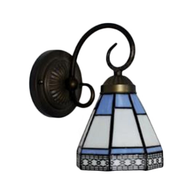 Geometric Wall Sconce Craftsman Tiffany Style Stained Glass Decorative Wall Light in Blue