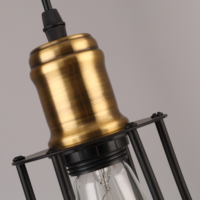 Lantern Style Cage Suspended Lamp Retro Style Iron Luminaire Lighting in Brass Finish