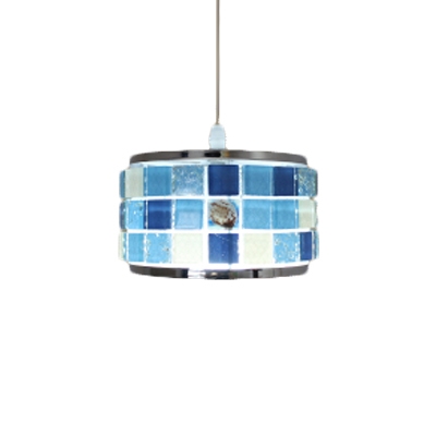 Mosaic Suspended Light Nautical Tiffany Stained Glass Single Bulb Pendant Lamp in Blue