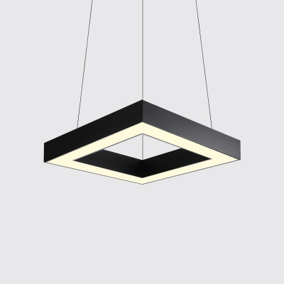 Square Body Metal Pendant Lights Simple Matte Black LED Hanging Lamp for Office Living Room 23.5
