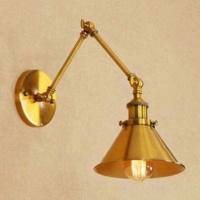 Swing Arm Wall Sconce Vintage Steel 1 Light Wall Light Fixture in Brass for Library
