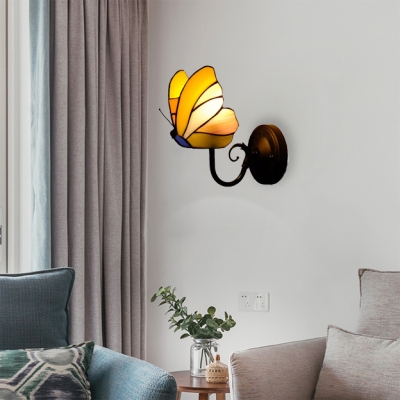 Tiffany Style Bronze Backplate Butterfly Design Single Light Wall Sconce