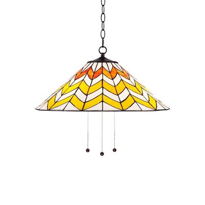 Tiffany Style Conical Drop Light Stained Glass 1 Bulb Pendant Light in Yellow for Living Room