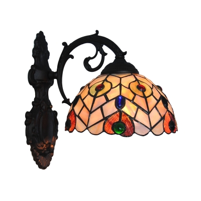 Traditional Tiffany Style Dome Wall Sconce Stained Glass Wall Light in Multicolor for Coffee Shop