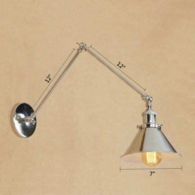 1 Head Swing Arm Wall Lamp Industrial Adjustable Iron Lighting Fixture in Chrome for Library