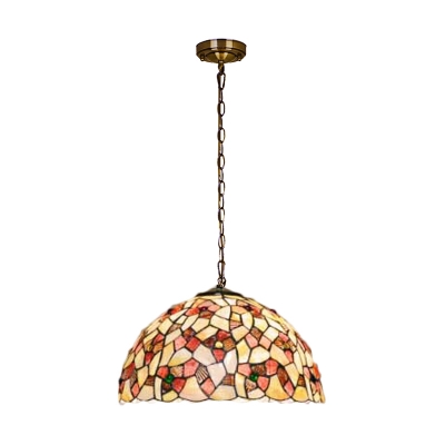 3 Bulbs Floral Ceiling Pendant Light Tiffany Style Shelly Suspended Lamp in Multi Color