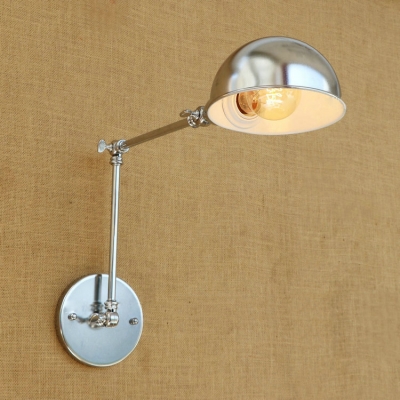 Chrome Dome Wall Lamp Industrial Adjustable Metal 1 Light Sconce Lighting for Study Room