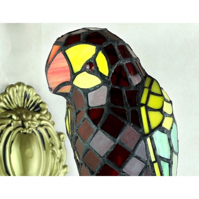 6-Inch Wide Tiffany Double Light Wall Sconce with Colorful Parrot Shaped Shade