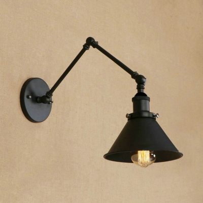 Adjustable Arm Small Wall Sconce Industrial Adjustable Iron 1 Bulb Wall Lamp in Black