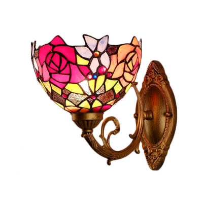 Blue/Red Rose Wall Lamp Tiffany Style Stained Glass Wall Sconce for Bathroom Bedroom