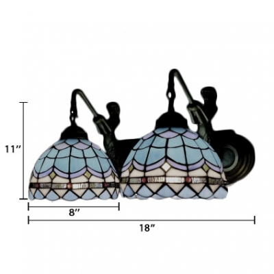 Baroque Style 2 Light Belle Supported Dome Shaped Wall Light with Tiffany Blue Glass Shade