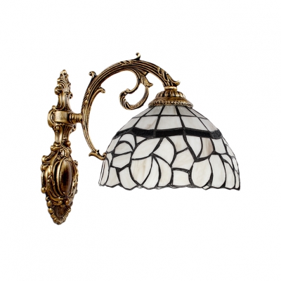 Beige Dome Wall Light Traditional Tiffany Style Stained Glass Wall Sconce for Staircase