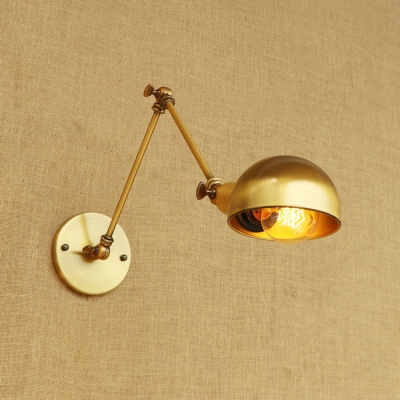 Brass Finish Dome Wall Lamp Retro Style Adjustable Metal Single Bulb Wall Light Sconce