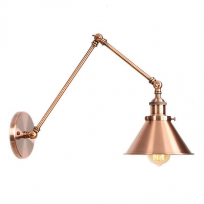 Copper Finish Conical Wall Light Vintage Steel Single Light Wall Sconce with Rotatable Arm