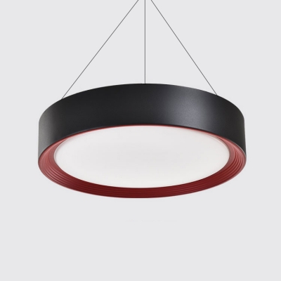 Drum Shaped LED Hanging Pendant Light Contemporary Style Office Suspension Lamp 16/19.5in Wide