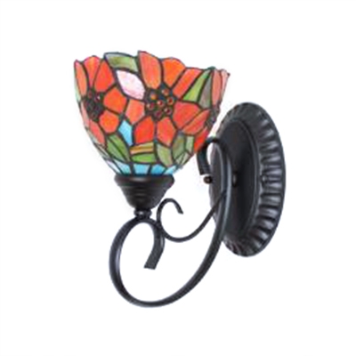 Flower Design Accent Wall Lamp Tiffany Style Stained Glass Wall Sconce in Multicolor