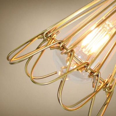 Gold Finish Wire Cage Suspension Light Industrial Steel Single Hanging Lamp for Bar Counter