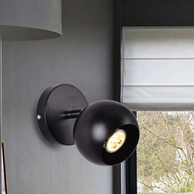 Modern Globe Wall Lighting Steel Single Bulb LED Wall Mount Fixture in Black for Bedroom