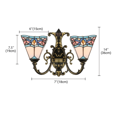 Multi-colors Lotus Flower Double Light Inverted Stained Glass Shade Sconce