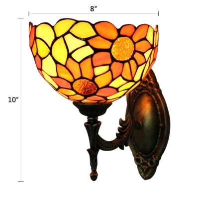 Up Lighting Tiffany Style Floral Design Wall Sconce with Corlorful Glass Shade