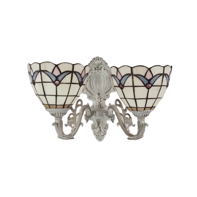 Vintage Baroque Tiffany-Style Wall Sconce, 2-Light with Tulip Pattern Glass Shade, 16