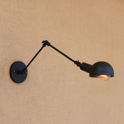 Vintage Dome Small Wall Light Adjustable Metal Single Bulb Wall Mount Fixture in Black