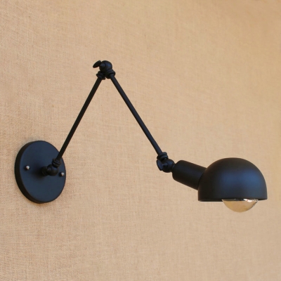 Vintage Dome Small Wall Light Adjustable Metal Single Bulb Wall Mount Fixture in Black