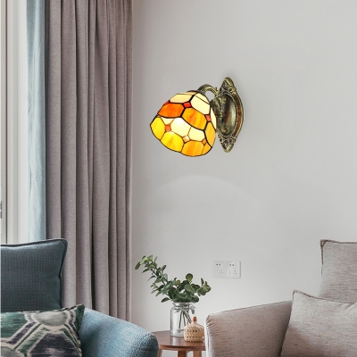 Vintage Wall Sconce with 6''W Dome Pattern Glass Shade in Yellow