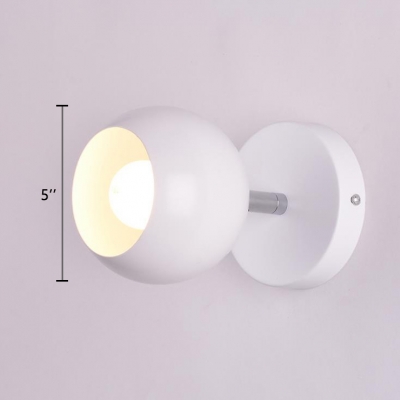 White Finish Globe Wall Light Industrial Concise Metal 1 Bulb LED Wall Lighting for Hallway