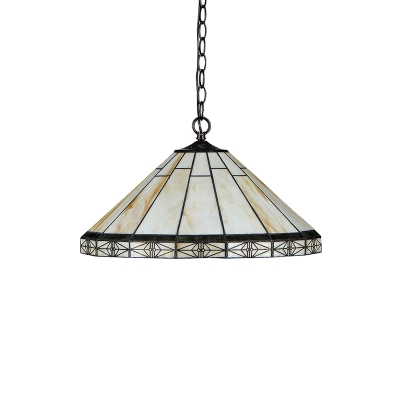 1 Light Geometric Pendant Lamp Tiffany Style Mission Stained Glass Suspension Light in Bronze
