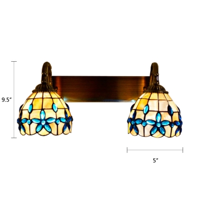 2 Lights Shelly Wall Mount Light Tiffany Style Metal Wall Light Sconce with Blue Bead Decoration
