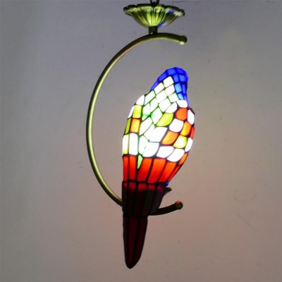 Stained Glass Parrot Suspended Lamp Lodge 1 Head Accent Pendant Light in Multi Color