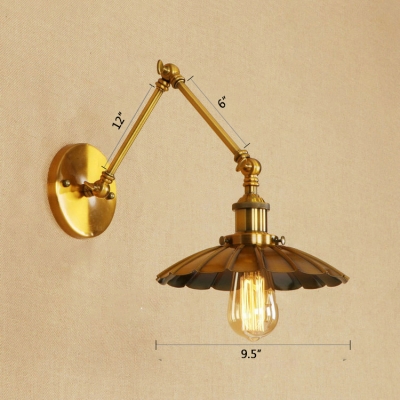 Adjustable 1 Light Flared Wall Lamp Industrial Metal Wall Sconce in Brass for Living Room