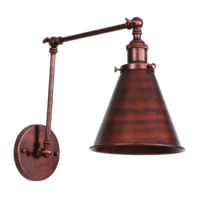 Adjustable Conical Wall Sconce Industrial Metal 1 Light Wall Light in Rust for Bedroom