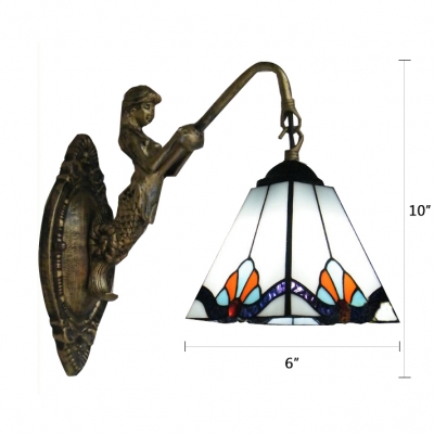 Appealing Mermaid Wall Scone Crafted with Tiffany Glass Shade and Metal Base