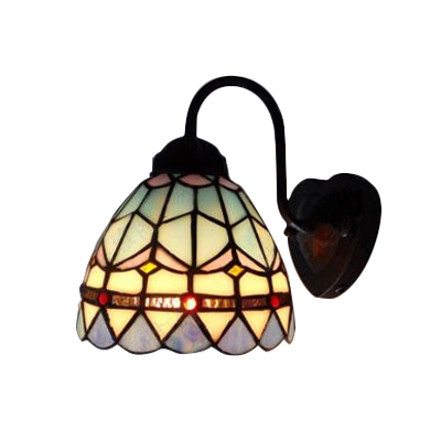 Aqua Gooseneck Dome Wall Sconce Simple Tiffany Style Stained Glass Wall Light for Staircase