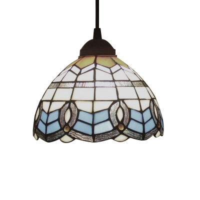 Baroque Tiffany Dome Suspended Light Stained Glass 1 Bulb Accent Hanging Light in Beige