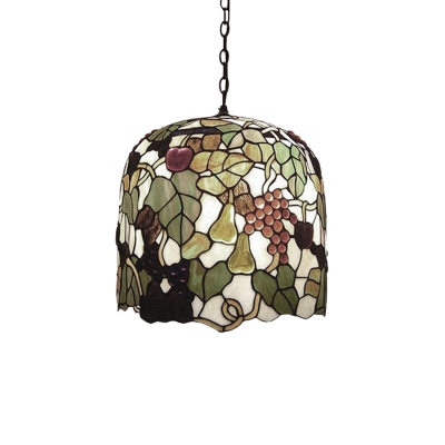 Bucket Hanging Light Tiffany Style Stained Glass 1 Light Ceiling Pendant Lamp in Multi Color