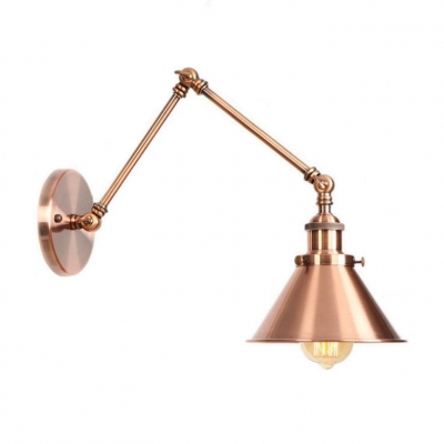 Cone Shade Wall Sconce Retro Style Adjustable Metal Single Bulb Wall Lamp in Copper