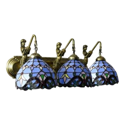 Dome Wall Lighting Tiffany Victorian Stained Glass Triple Lighting Fixture in Multicolor