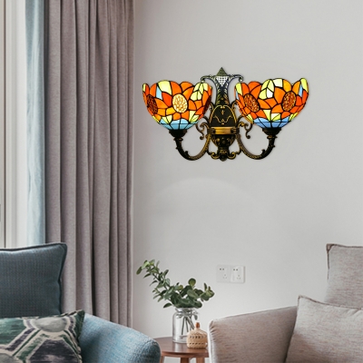 Double Heads Sunflower Sconce Light Tiffany Style Stained Glass Accent Wall Lamp for Hallway