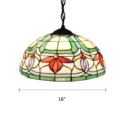 Floral Suspension Light Tiffany Style Adjustable Stained Glass 1 Light Accent Drop Light