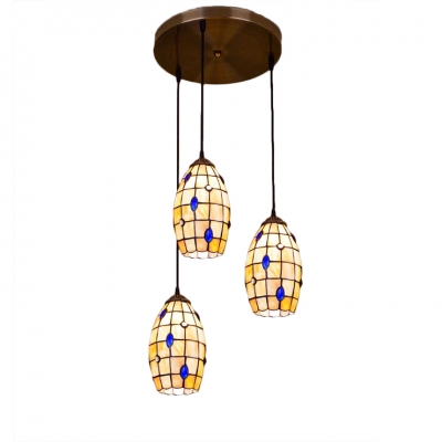 Jeweled Lighting Fixture Tiffany Style Shelly Triple Pendant Lamp in Beige for Sitting Room