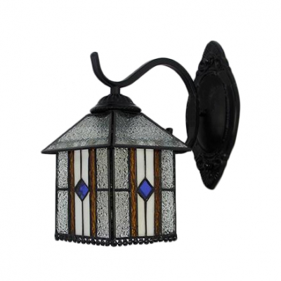 Lantern Wall Lamp Traditional Tiffany Style Rippled Glass Decorative Wall Sconce