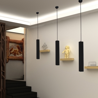 Matte Black Tube Track Pendant Lights Modern Metal 1 Light LED Hanging Lights for Bedside Kitchen