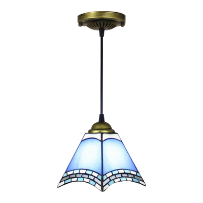 Navy Blue Geometric Pendant Lamp Nautical Tiffany Style Stained Glass Hanging Light