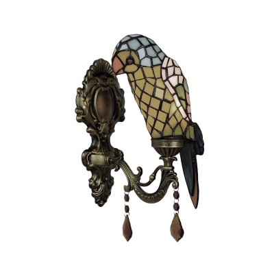 Parrot Shade Wall Light Tiffany Style Stained Glass Decorative Wall Sconce in Yellow
