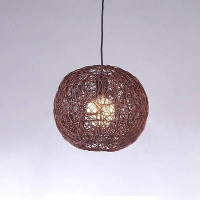 Rattan Globe Hanging Lamp Loft Style 1 Light Luminaire Lighting in Brown for Living Room